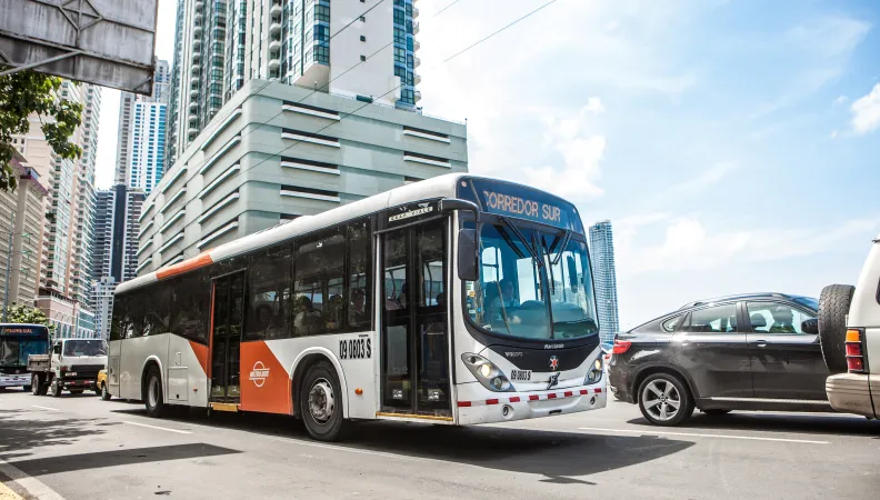 A Metrobus system bus, part of the new mass transportation system in Panama City,Panama