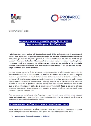 Communiqué de presse - Stratégie de Proparco