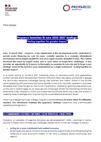 Press release Proparco Strategy